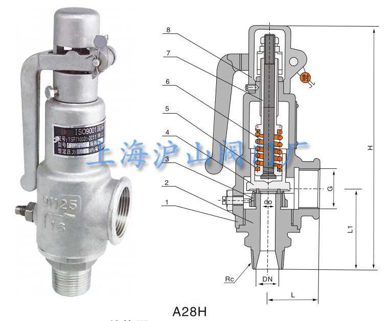 A28H低压安全阀主要外形尺寸