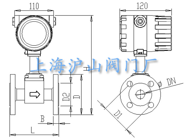 法兰连接式涡街流量计外型尺寸图