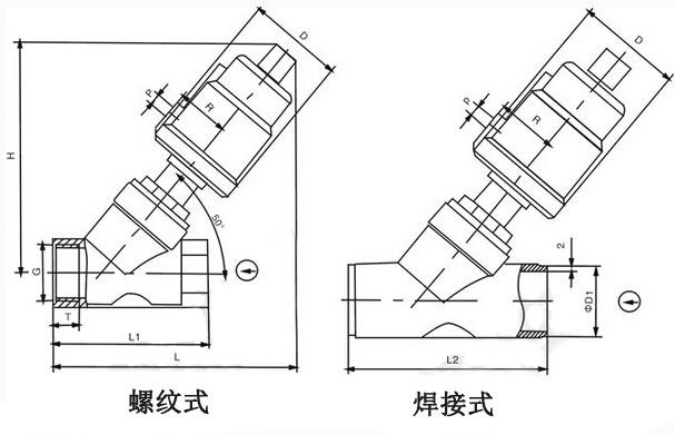 JY2001内螺纹气动角座阀结构图