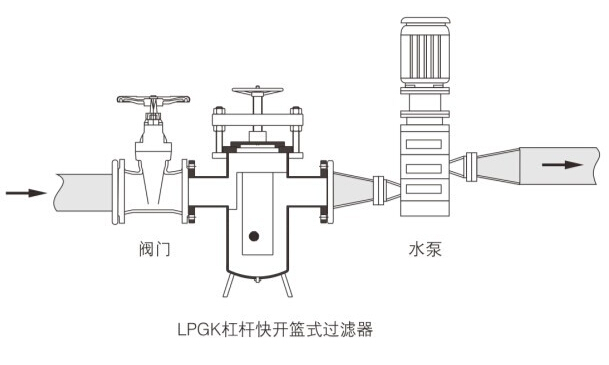 LPGK杠杆快开篮式过滤器安装示意图